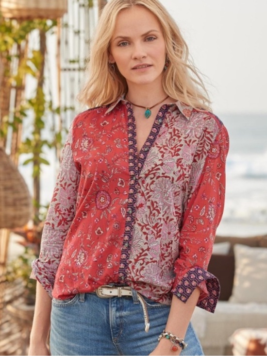 Sundance Tops - Sundance Kalamaria Patchwork Mixed Floral Print Long Sleeve Button Down Shirt S